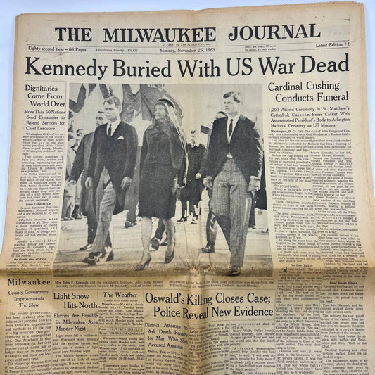 1963 Nov 25 MILWAUKEE JOURNAL Newspaper Pres. Kennedy Buried TI6-19