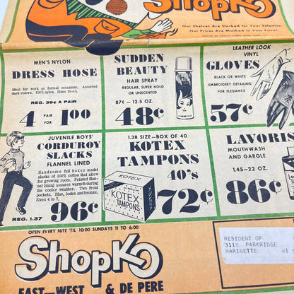 1969 Shopko Humpty Dumpty Fall Sale Newspaper Weekly Ad Marinette WI TF9