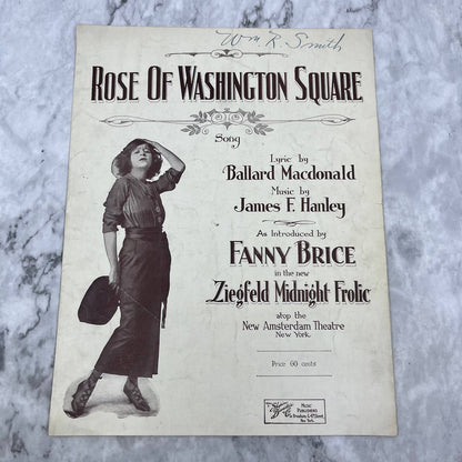 1920 Rose of Washington Square Fanny Brice Sheet Music Ziegfeld Frolic TI1