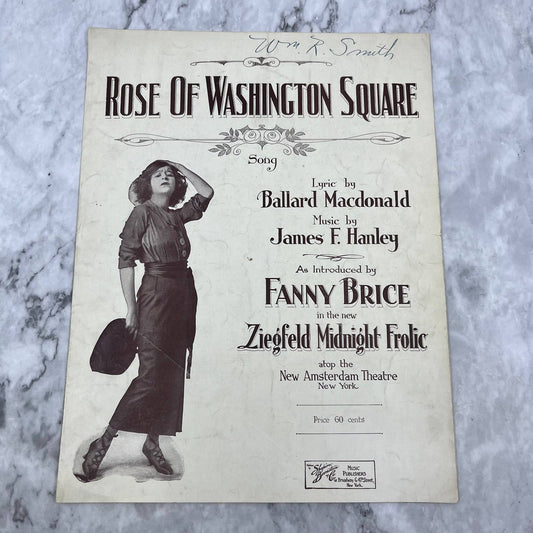 1920 Rose of Washington Square Fanny Brice Sheet Music Ziegfeld Frolic TI1