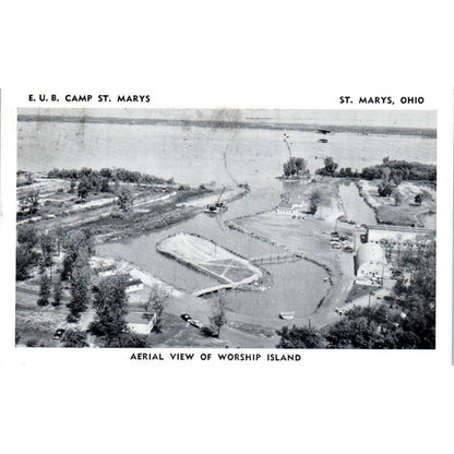 Vintage Postcard Aerial View of Worship Island E.U.B. Camp St. Marys OH TD8-O2