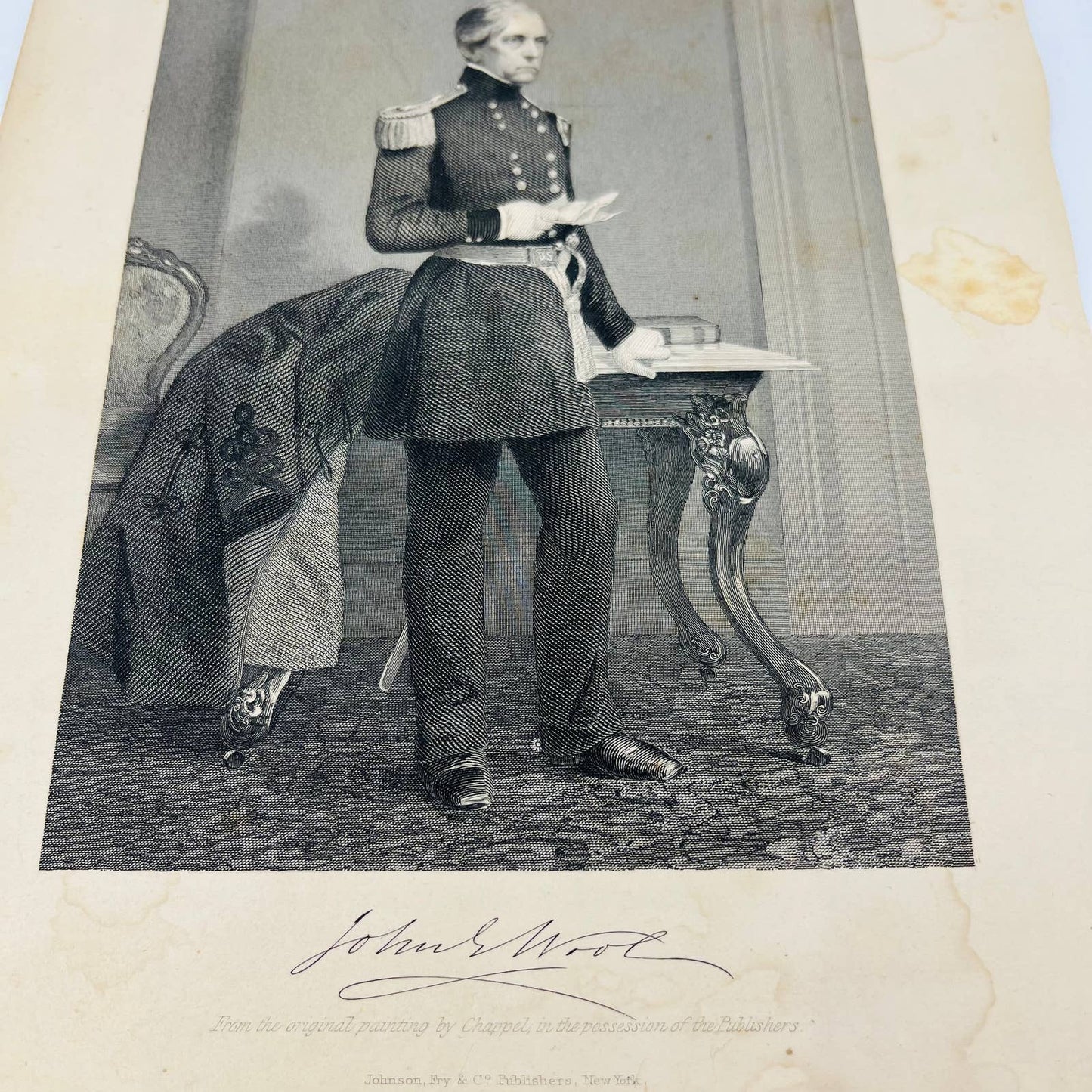 1860s Civil War Engraving American Union General John E Wool 7.75 x 10.75” C10