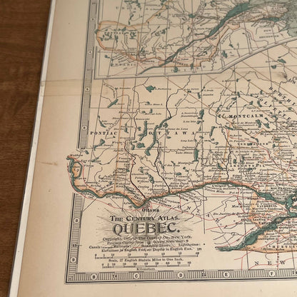 Antique 1897 The Century Atlas Map of QUEBEC Color Engraved 12.5 x 17” FL5