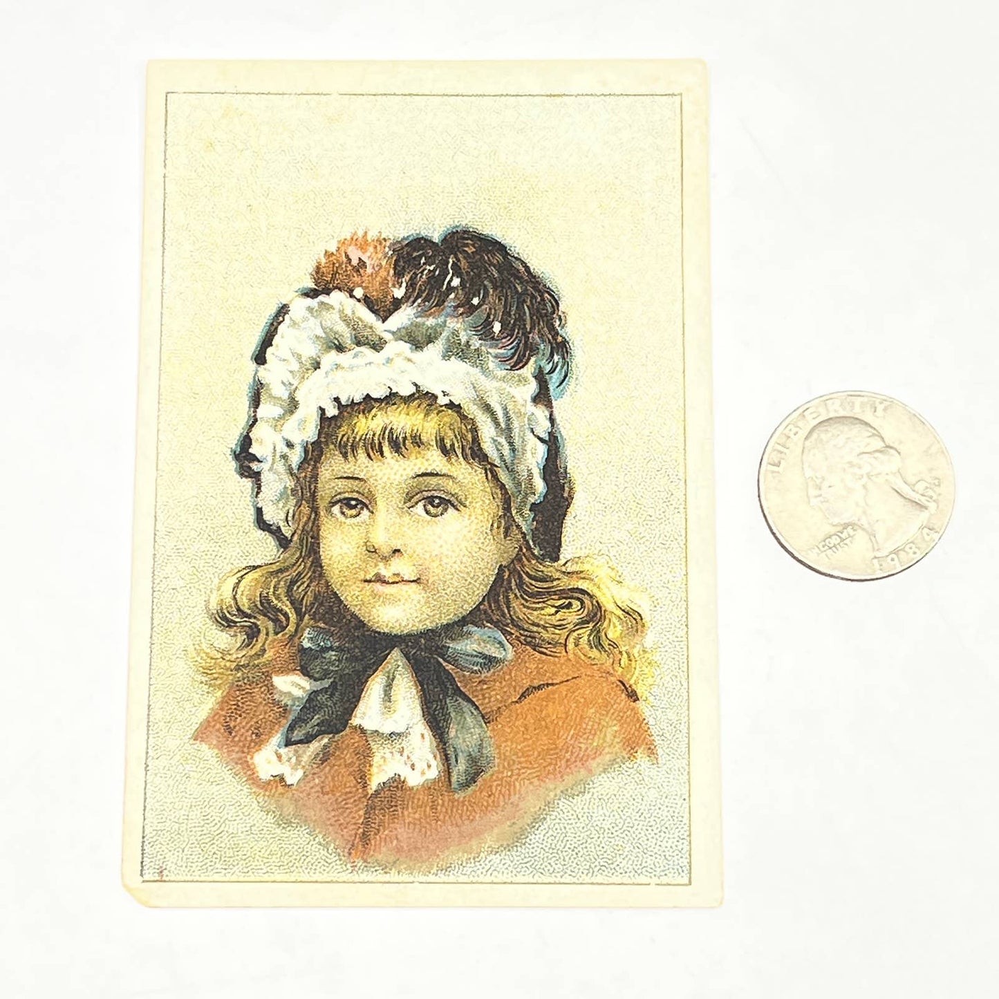 Original 1880s Victorian Trade Card Chicago & Erie Stove Co. Girl in Bonnet AB6