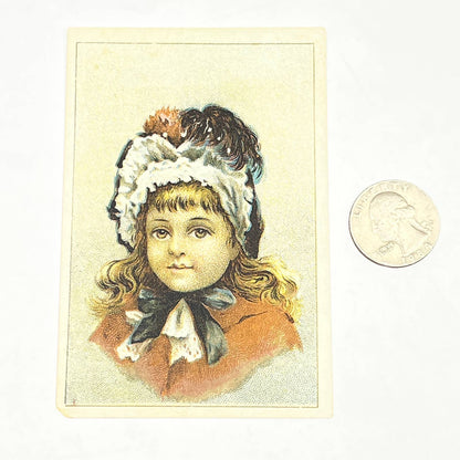 Original 1880s Victorian Trade Card Chicago & Erie Stove Co. Girl in Bonnet AB6