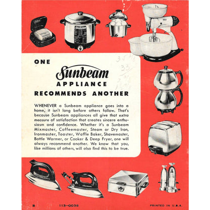 SUNBEAM MIXMASTER JUNIOR Recipe Booklet and Instructions ©1952 TJ7