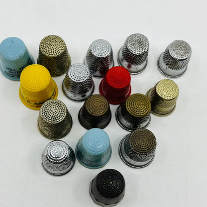 Vintage Collection of 16 Thimbles Advertising Silver Plate Brass TD6