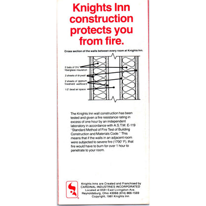 Vintage 1983 Knights Inn Fire Safety Travel Brochure With Inserts AD7