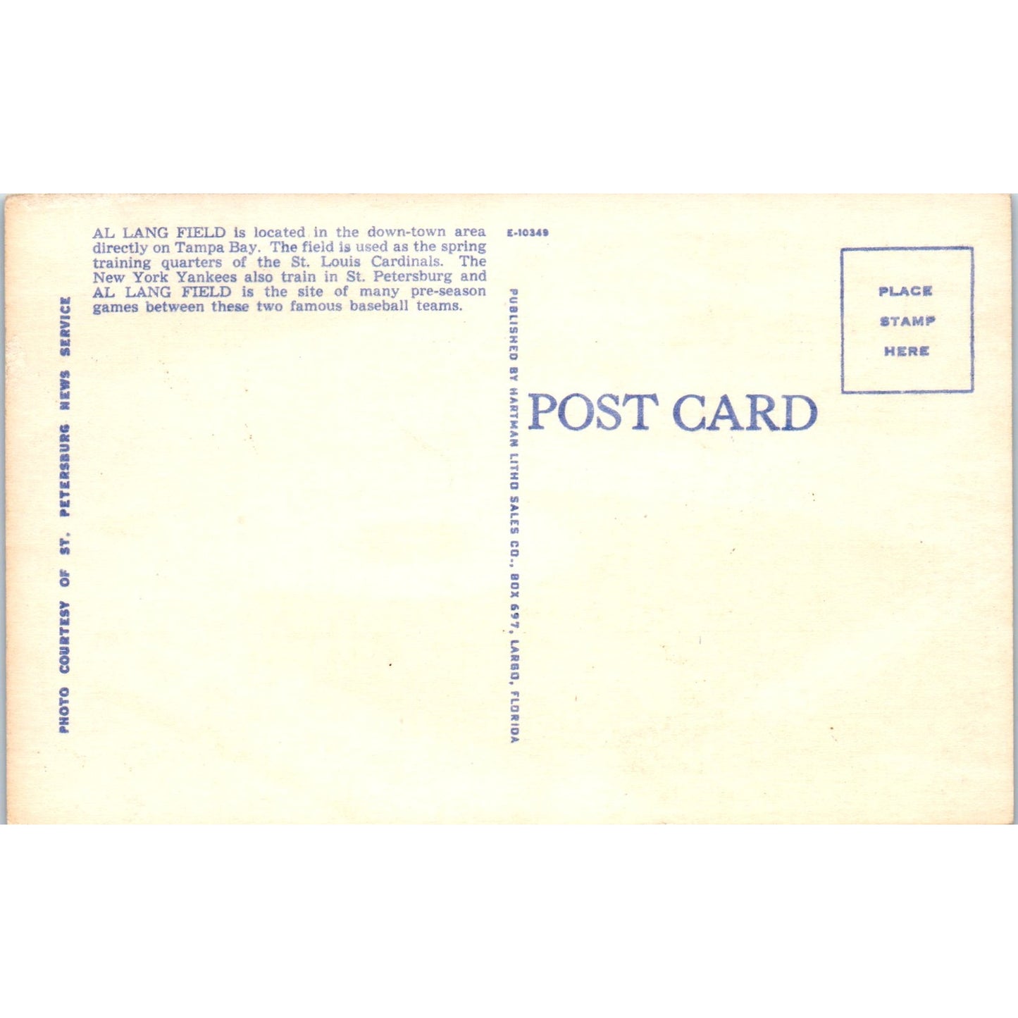 Al Lang Field Tampa Bay St. Louis Cardinals Training Baseball Postcard P2-9