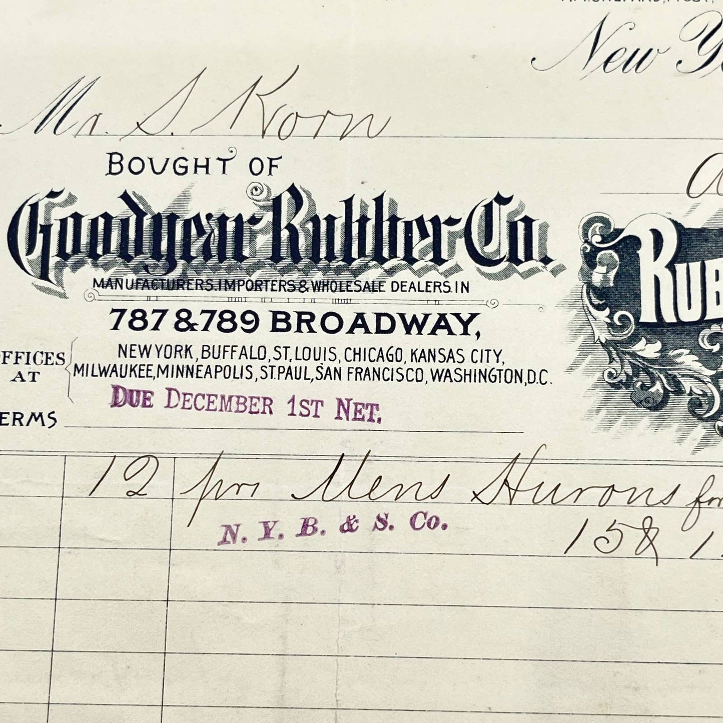 1896 Goodyear Rubber Co. Letterhead New York AB5