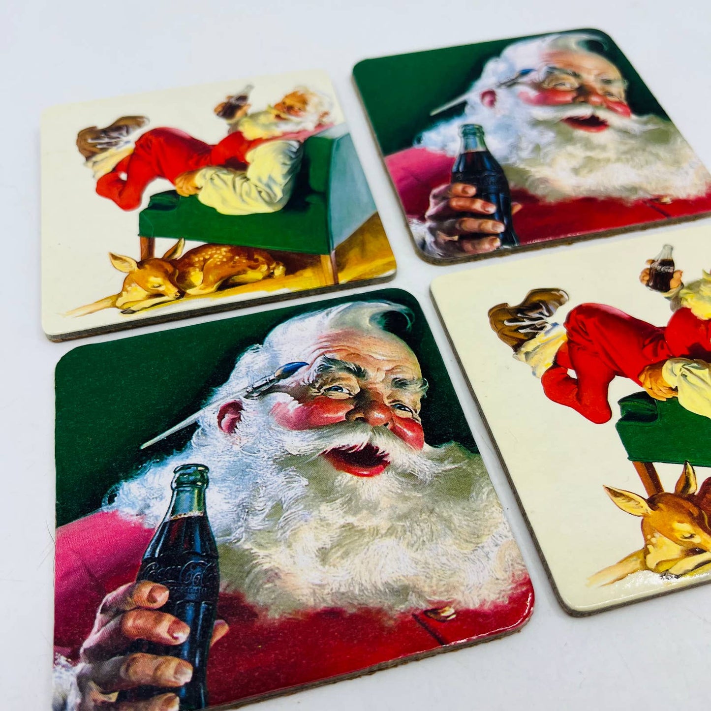 Set of 4 Cork Bottom Christmas Santa Claus Coca Cola Drink Coasters TC4