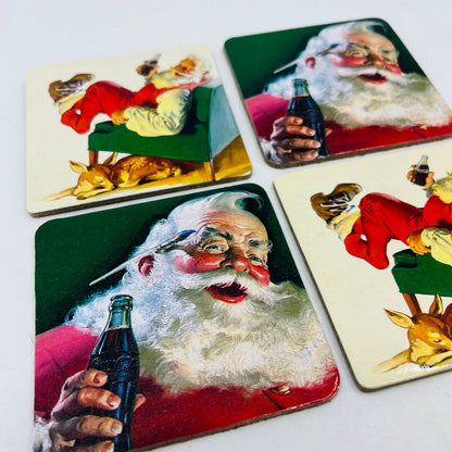 Set of 4 Cork Bottom Christmas Santa Claus Coca Cola Drink Coasters TC4