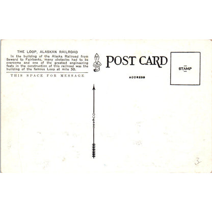 The Loop Alaskan Railroad Fairbanks to Seward Alaska Original Postcard P2-6