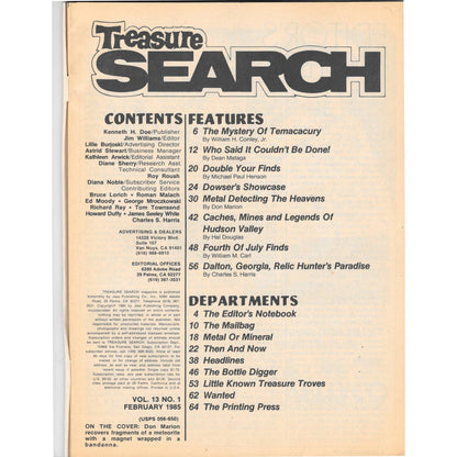 Treasure Search Magazine 1985 February Metal Detecting Gold Diamonds M2