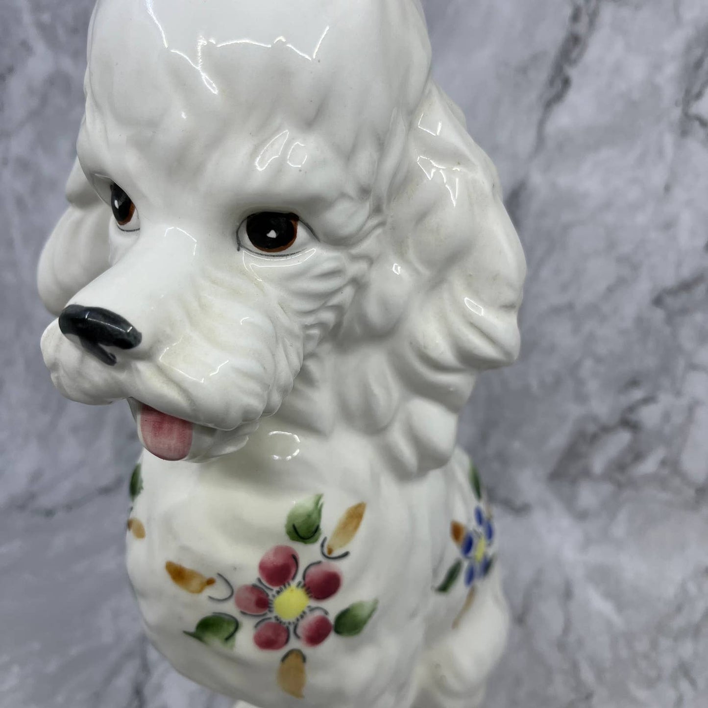 Vintage MCM Porcelain White Poodle Statue Figurine Hand Painted Japan 12" TJ1