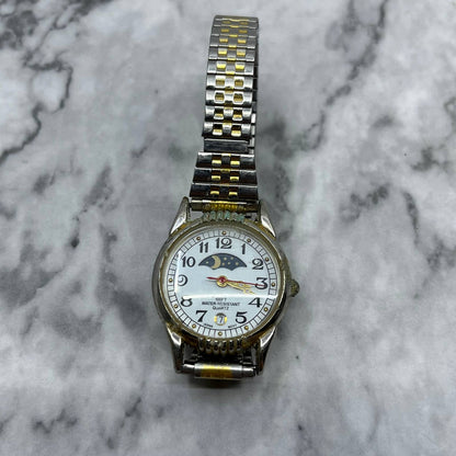 Vintage Moonphase Ladies Watch Metal Stretch Band UNTESTED SE6