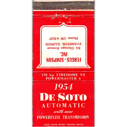 1954 DeSoto Automatic Fergus-Simpson Evanston IL Advertising Matchbook MM9-6