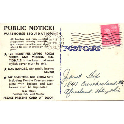 Vintage Postcard Seymour Warehouse Furniture Co Cleveland Ohio TD9