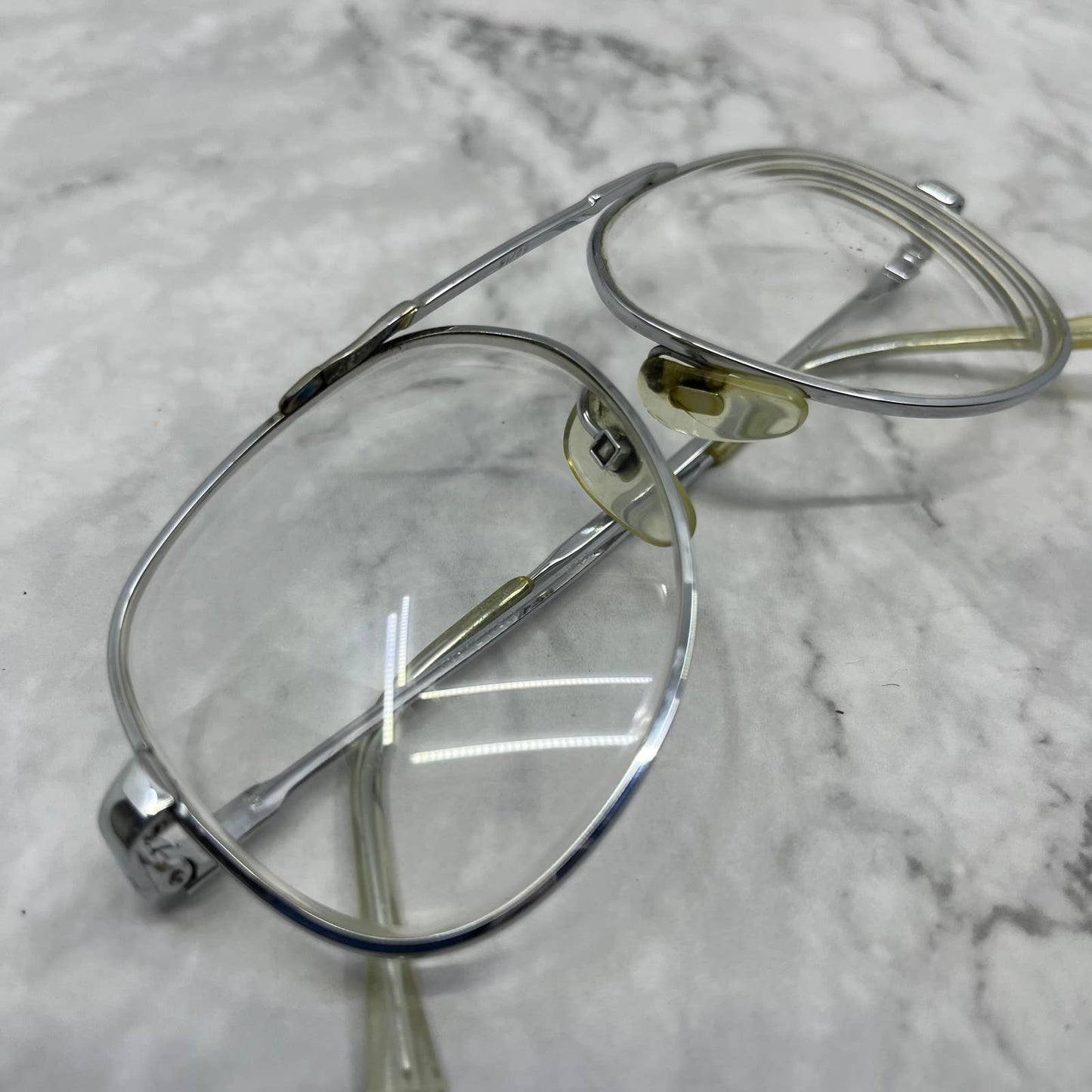 Vintage Silver Tone Aviator Glasses Frames Italian Retro Mod Eyewear TD1-3