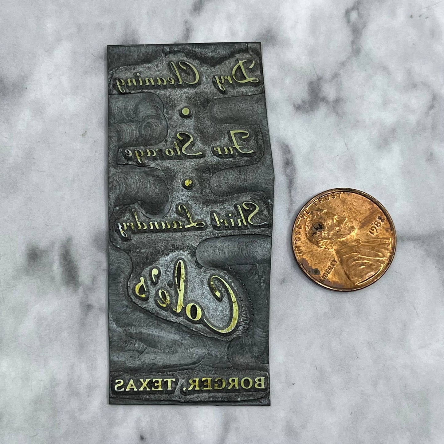 Vintage Letterpress Printers Block Plate Cole’s Dry Cleaning Borger TX TJ57