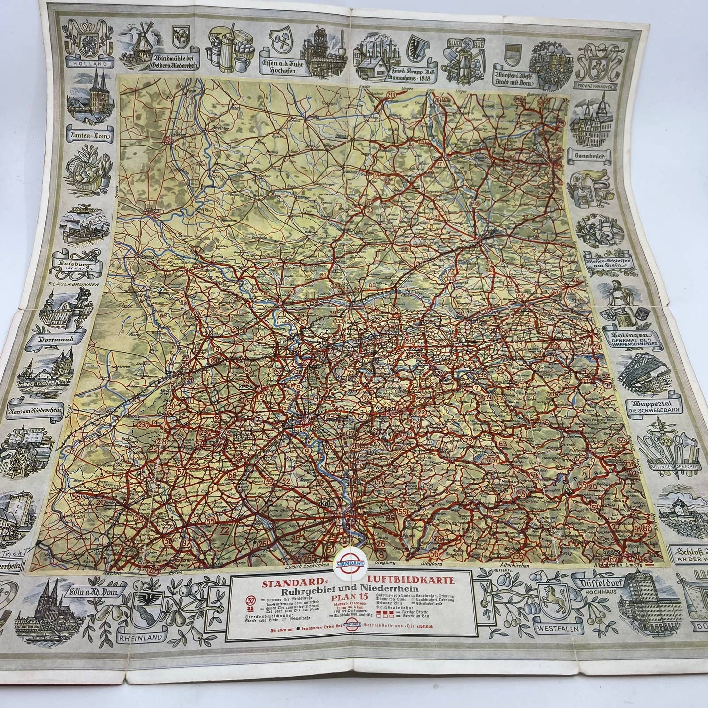 1930s Standard Esso Luftbildkarte Map for Drivers Plan 15 Essen Köln SC5