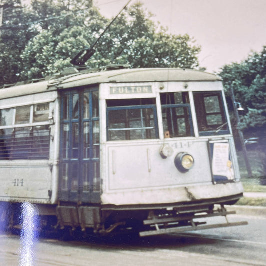 Vintage Large Photograph of Trolley Streetcar 414 Fulton 8x12” FL3