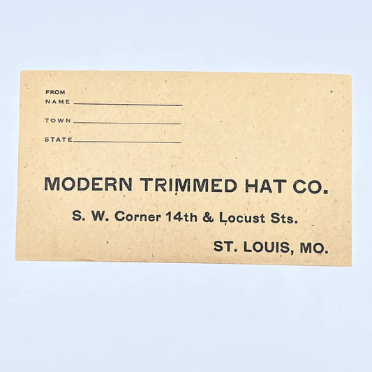 1920s Blank Self Addressed Envelope Modern Trimmed Hat Co St. Louis MO AC1