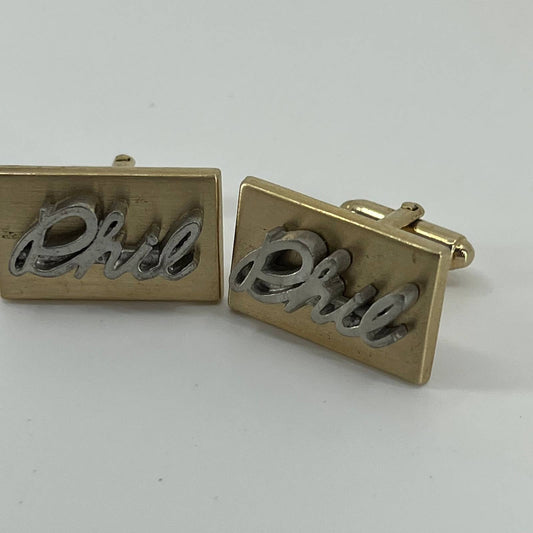 Vintage MCM MOD Anson Cufflinks “Phil” Script Gold Tone SE1