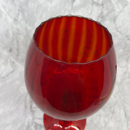 Vtg Empoli Snifter Bowl Goblet Red Optic Twisted Stem 12" Italian Art Glass TE4