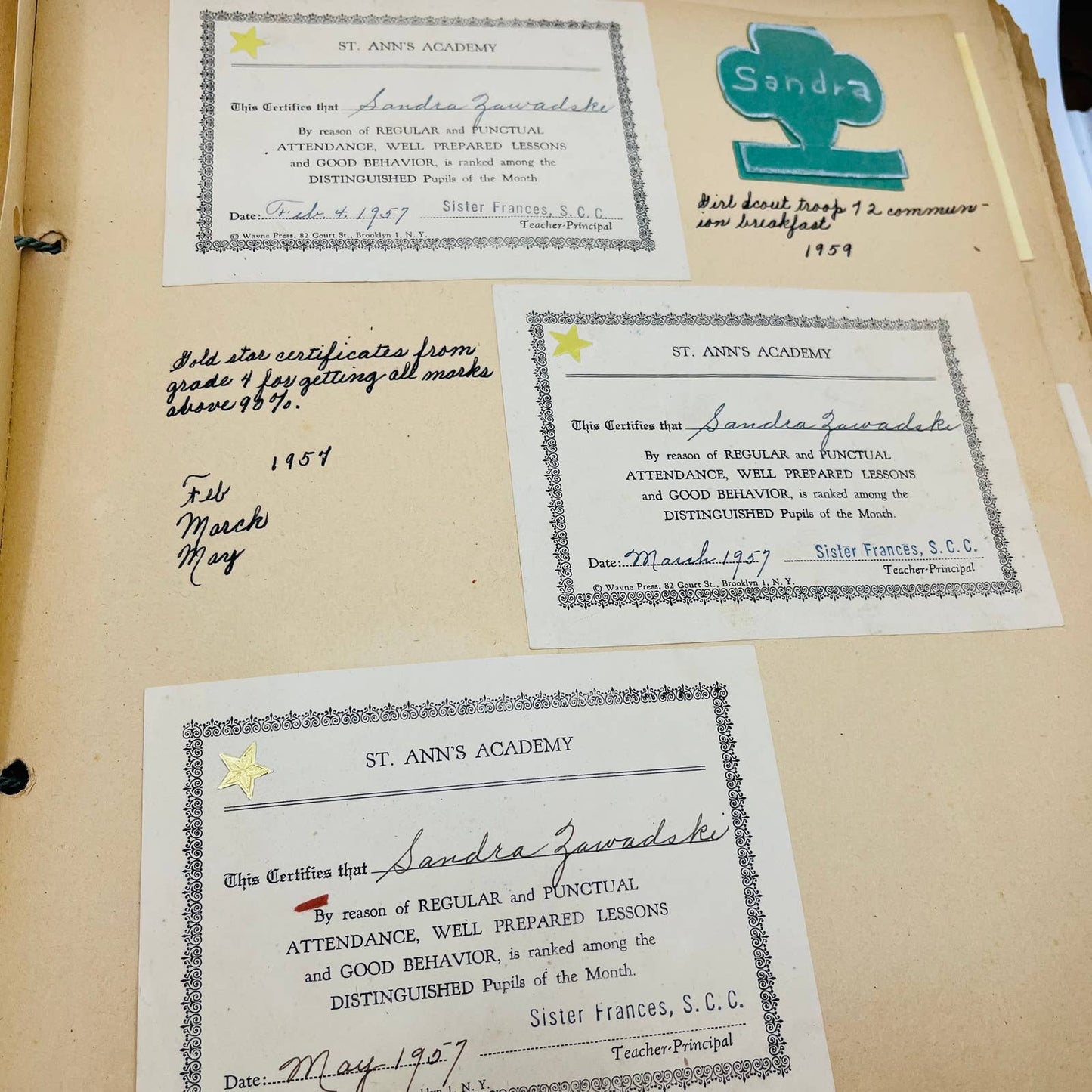 1959-60 Scrapbook Sandra Zawadski St. Anne’s Academy Wilkes-Barre PA BA1