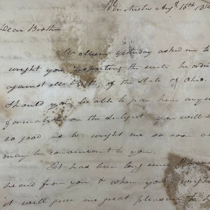 1814 Antique Handwritten Letter from "Beatty" Winchester VA AC9