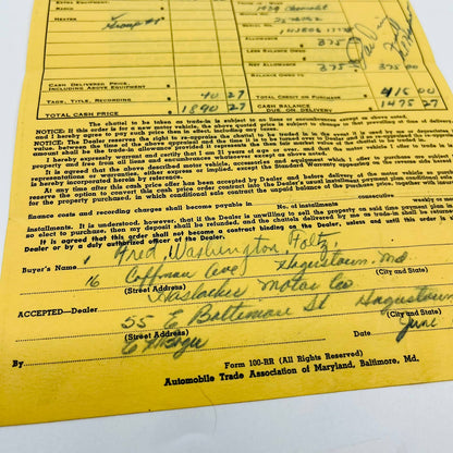 1950 Plymouth SP Deluxe Invoice Haslacker Motor Co. Fred Foltz Hagerstown MD D1