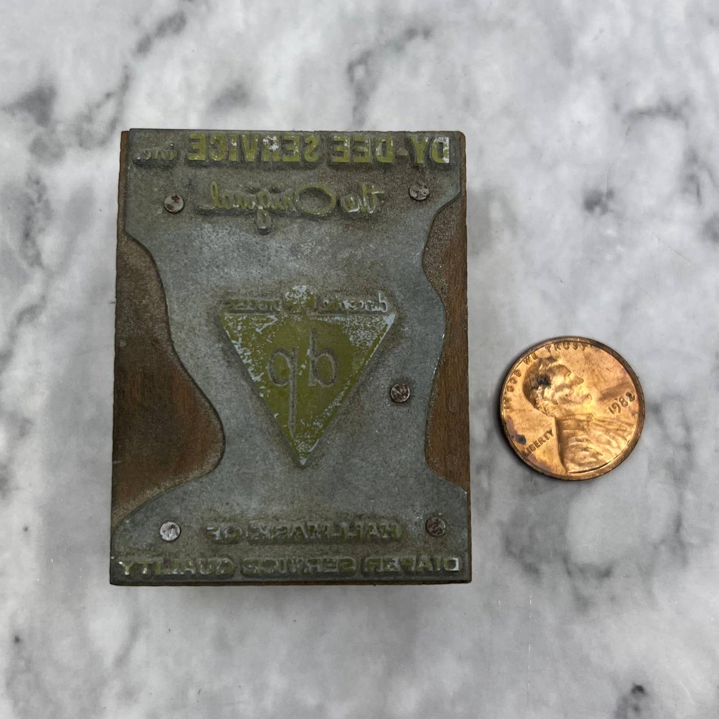 Vintage Letterpress Printers Block Plate Dy-Dee Service Inc Diaper Service TJ53