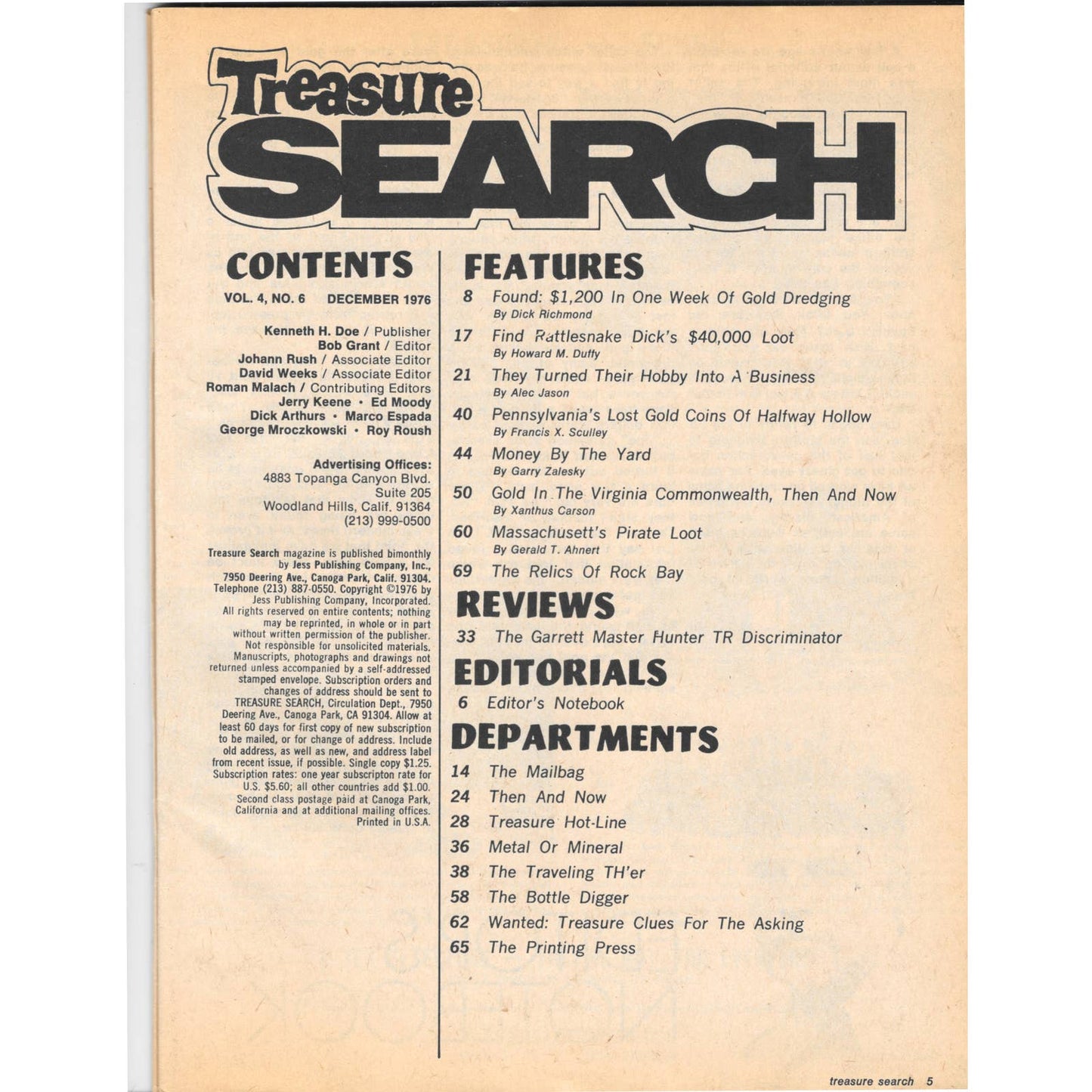 Treasure Search Magazine - Treasure Hunting Metal Detecting Dec 1976 M3