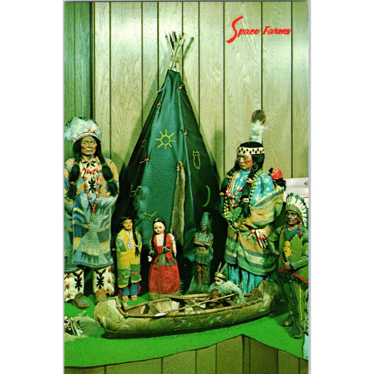 Indian Doll Exhibit Space Farms Doll Museum Sussex NJ Original Postcard PB6