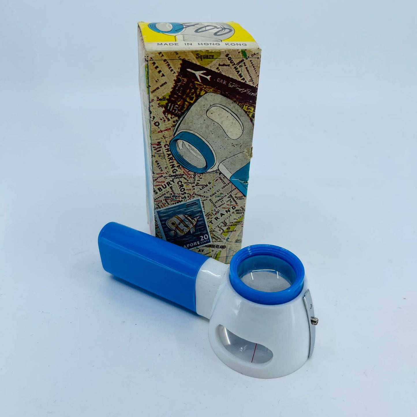 Vintage Stamp Magnifier With Light in Original Box Hong Kong TE1