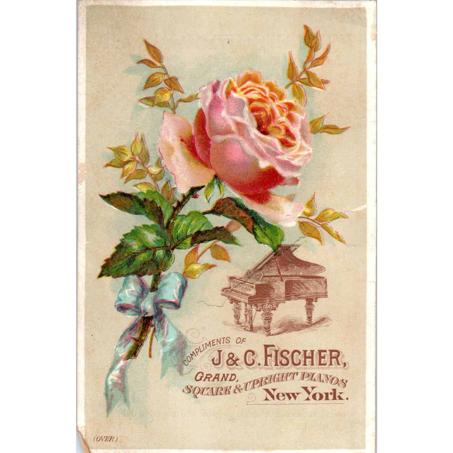 1880s Victorian Trade Card J&C Fischer Grand Pianos New York SF2