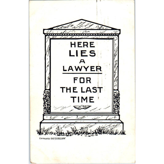 1907 Lawyer Tombstone Humor Cartoon Original Postcard TK1-21