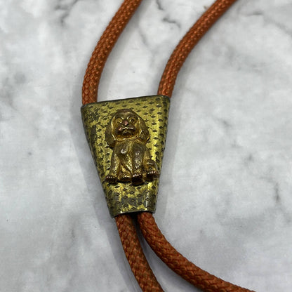 Vintage Orange and Brass Dog Bolo Tie Western Cowboy SE7