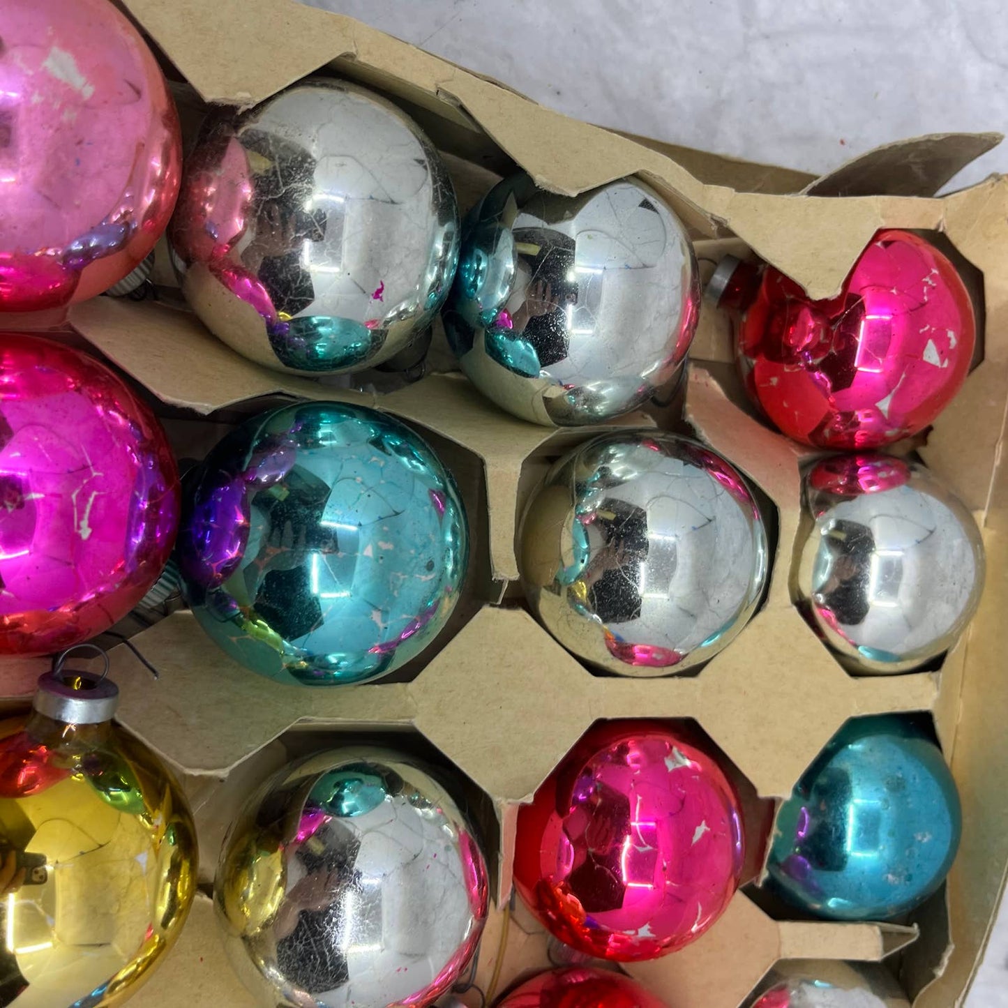 Woolworths MCM Set of 24 Mercury Glass Christmas Ball Ornaments Multi Color OT2