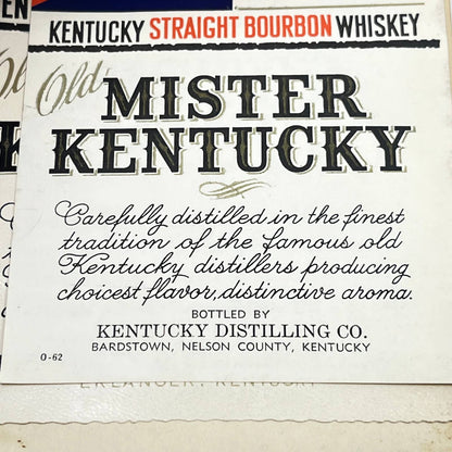 Old Mister Kentucky Whiskey Label Set of 5 Double Springs Distillery Greenbrier