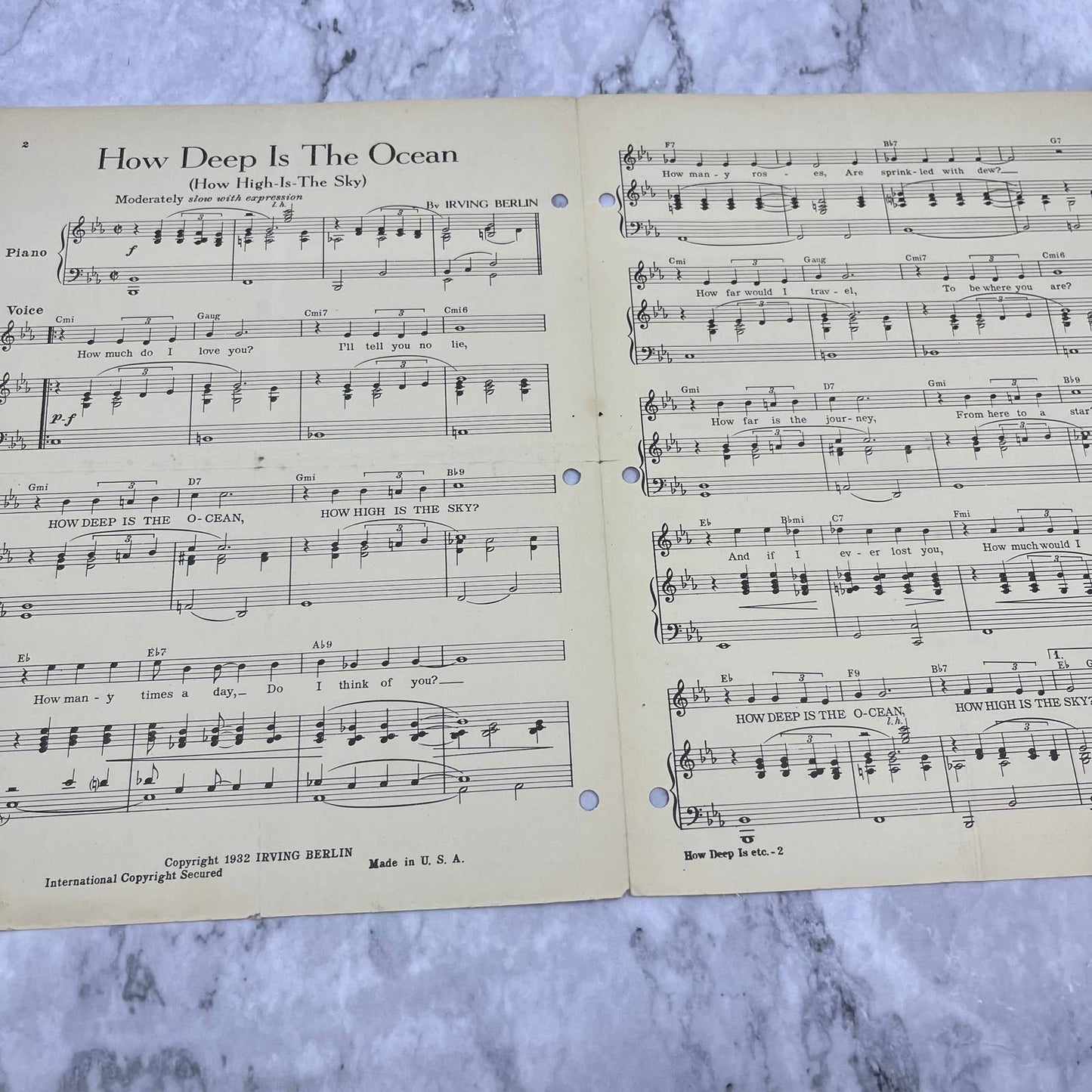 1932 Irving Berlin's How Deep is the Ocean Piano Sheet Music TJ4