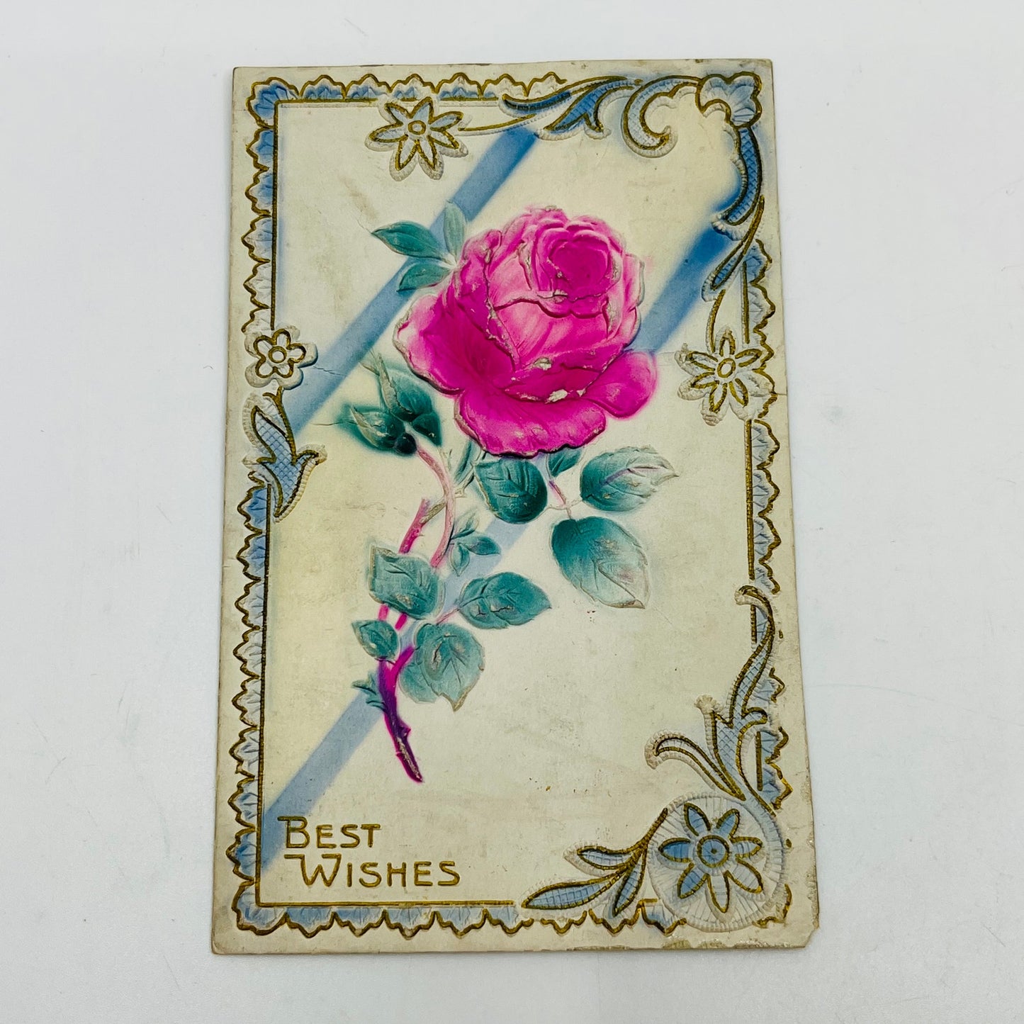 1910s Post Card Embossed Airbrushed Pink Rose Best Wishes PA6