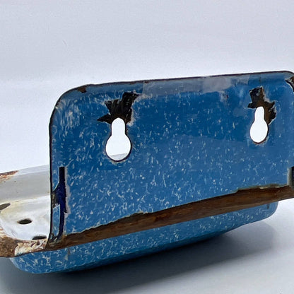 Antique Speckled Graniteware Wall Mount Soap Dish Blue Bath Kitchen TH6