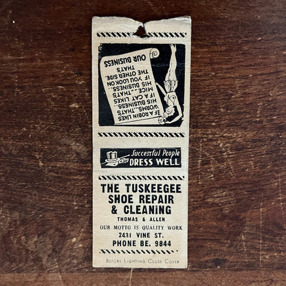 The Tuskeegee Shoe Repair Thomas & Allen Advertising Matchbook Cover SB3-M1