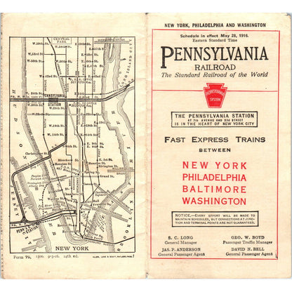 1916 Pennsylvania RR New York Philadelphia Baltimore Washington Timetable SE8