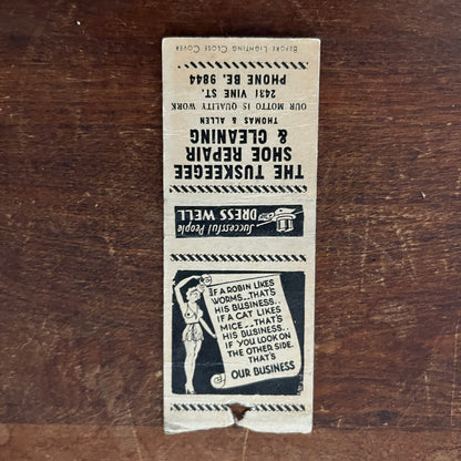 The Tuskeegee Shoe Repair Thomas & Allen Advertising Matchbook Cover SB3-M1