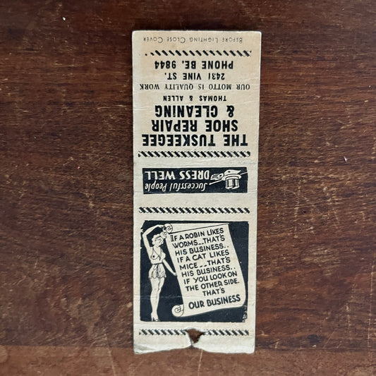 The Tuskeegee Shoe Repair Thomas & Allen Advertising Matchbook Cover MM11-7