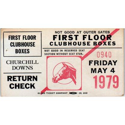 1979 Kentucky Derby Churchill Downs Return Check Ticket Friday May 4 SE4