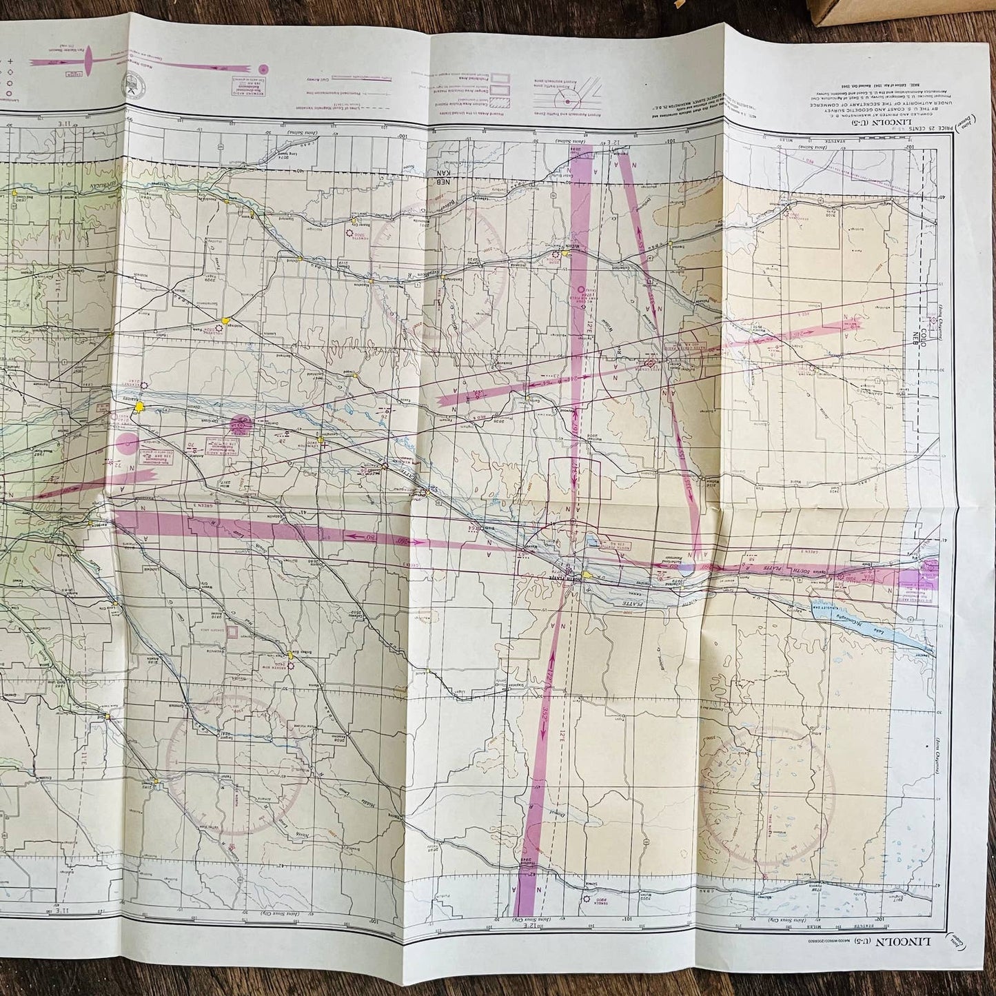 1946 Lincoln Nebraska U-5 Aeronautical Chart Map Fold Out D5